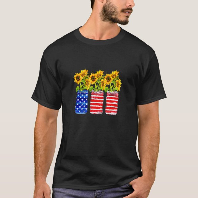 Patriotisk amerikansk Flagga Mason Burk med solblo T Shirt (Framsida)