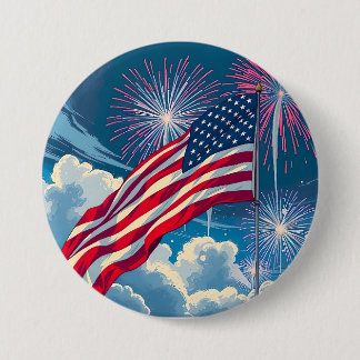 Patriotisk amerikansk Flagga med Fireworks - 4 jul Knapp