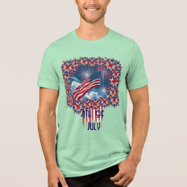 Patriotisk amerikansk Flagga med Fireworks - 4 jul T Shirt