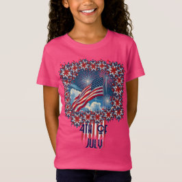 Patriotisk amerikansk Flagga med Fireworks - 4 jul T Shirt