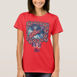Patriotisk amerikansk Flagga med Fireworks - 4 jul T Shirt