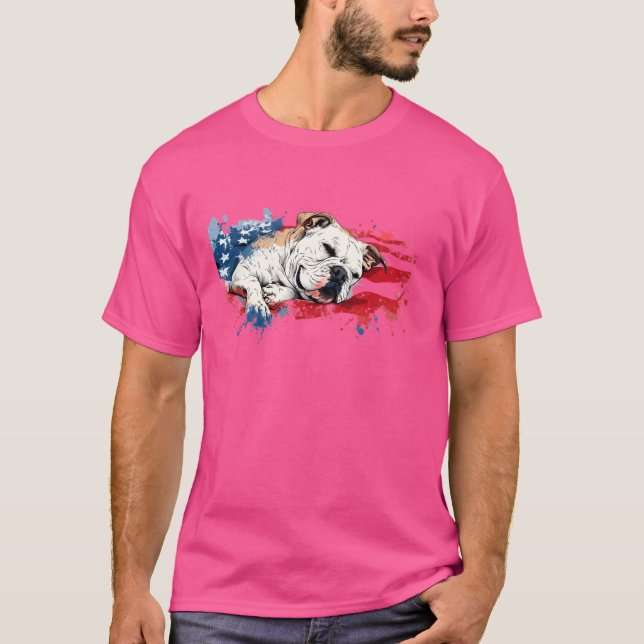 Patriotisk amerikansk Flagga med Hund T Shirt (Framsida)