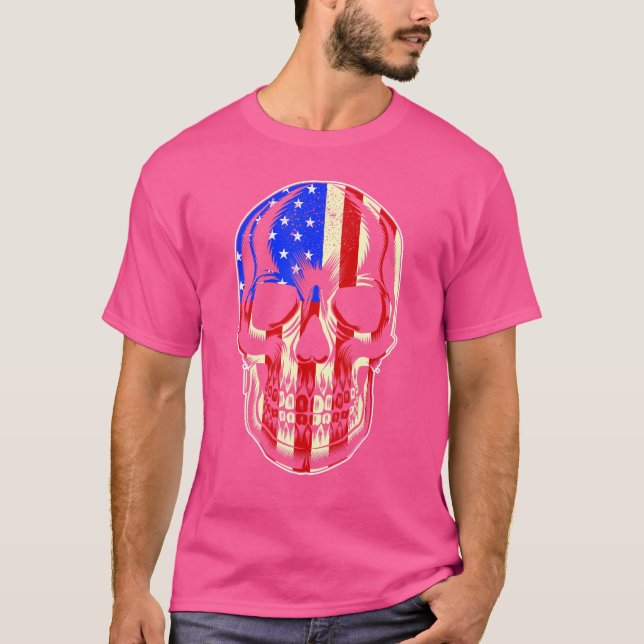 Patriotisk amerikansk Flagga med Skullbundet för m T Shirt (Framsida)