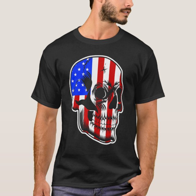 Patriotisk amerikansk Flagga med Skullbundet för m T Shirt (Framsida)