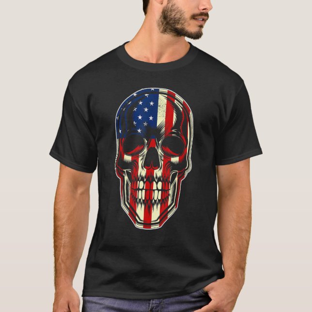 Patriotisk amerikansk Flagga med Skullbundet för m T Shirt (Framsida)