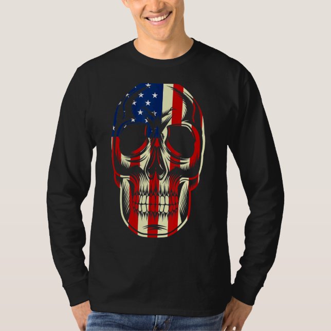 Patriotisk amerikansk Flagga med Skullbundet för m T Shirt (Framsida)