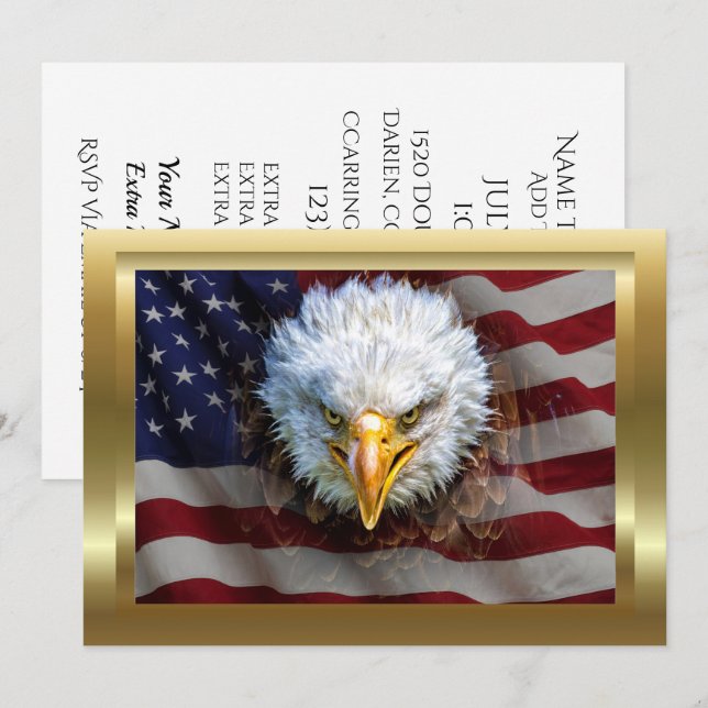 Patriotisk amerikansk Flagga och Eagle-inbjudan Inbjudningar (Fram/baksida)