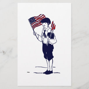 Patriotisk amerikansk flagga och fyrverkeri pojke flygblad