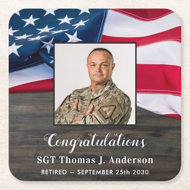 Patriotisk amerikansk Flagga Pension Underlägg Papper Kvadrat (Framsidan)