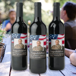 Patriotisk amerikansk Flagga Pension Vinflaska Etikett
