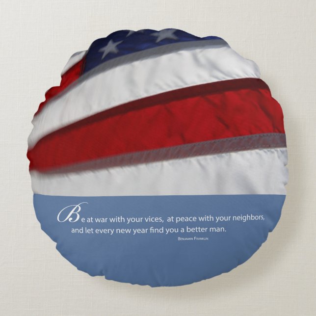 Patriotisk, amerikansk Flagga Rund Kudde (Framsidan)