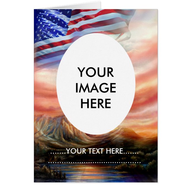 Patriotisk amerikansk Flagga som flyger högt Hälsningskort (Framsidan)