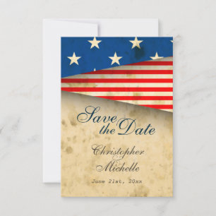 Patriotisk amerikansk flagga vintage bröllop spara inbjudningar