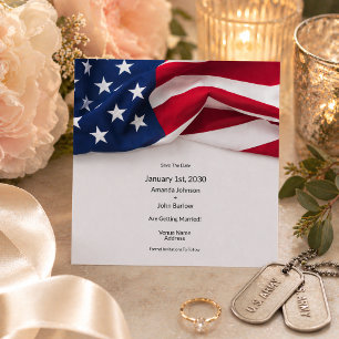 Patriotisk amerikansk flaggbröllop Spara datum-kor Datumet