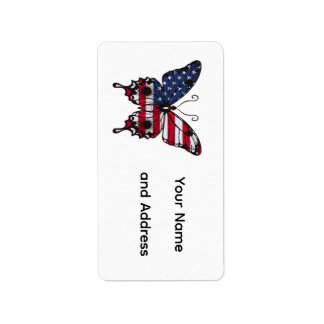 Patriotisk amerikansk flaggfjäril adressetikett