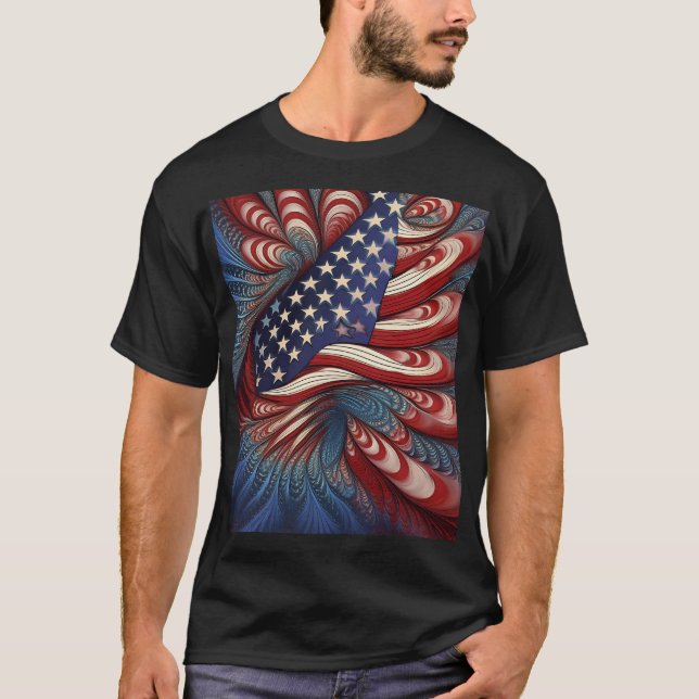 Patriotisk amerikansk flaggfraktal t shirt (Framsida)