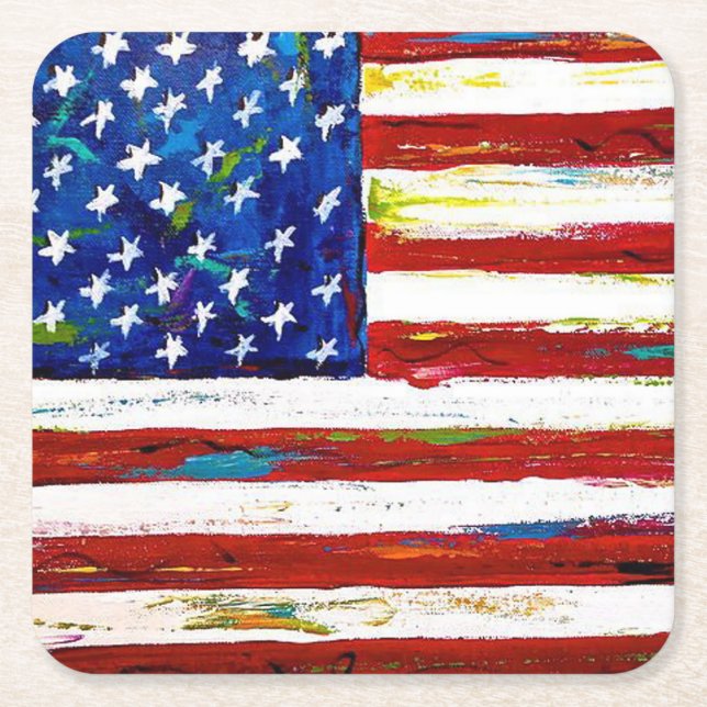 Patriotisk amerikansk flaggkonst underlägg papper kvadrat (Framsidan)
