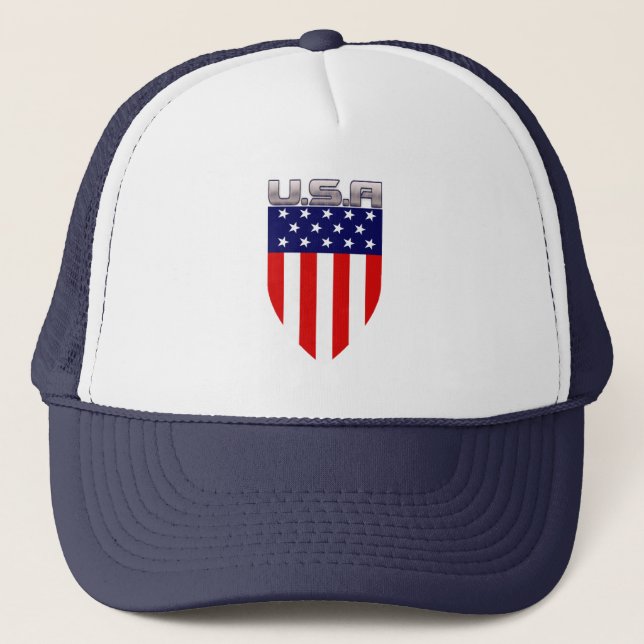 Patriotisk amerikansk flaggsköld truckerkeps (Framsida)