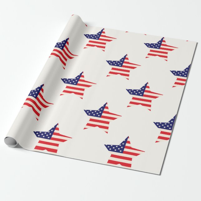 Patriotisk amerikansk flaggstjärna presentpapper (Utrullad)