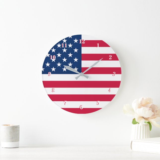 Patriotisk amerikansk flaggväggsklocka stor klocka (Hem)