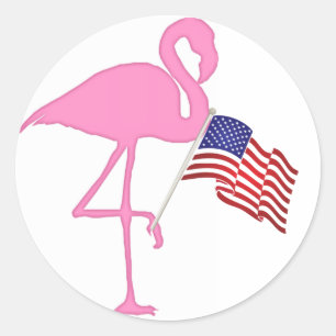 Patriotisk amerikansk flamingo med flagga runt klistermärke