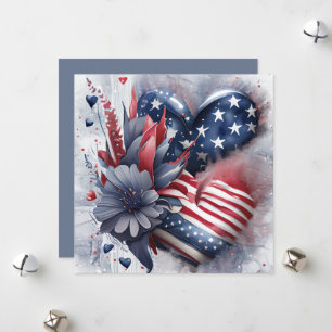 Patriotisk amerikansk hjärta konst blommor julkort