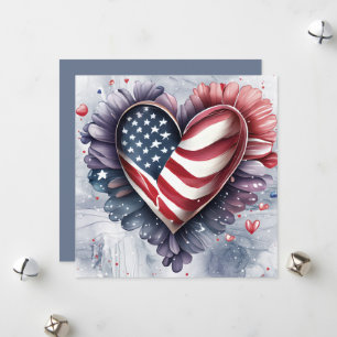 Patriotisk amerikansk hjärta konst blommor julkort