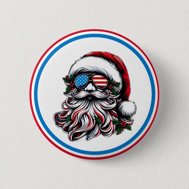 Patriotisk/amerikansk jultomten knapp (Framsida)