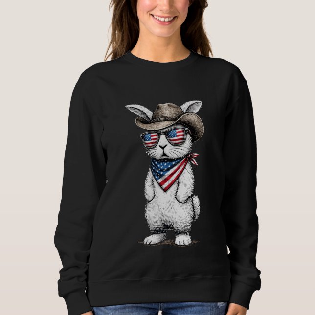 Patriotisk Amerikansk Kanin Cowboy Ansikte Påskdag T Shirt (Framsida)