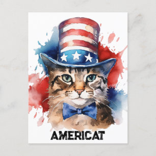 Patriotisk amerikansk katt, 4 juli-handelsväska vykort