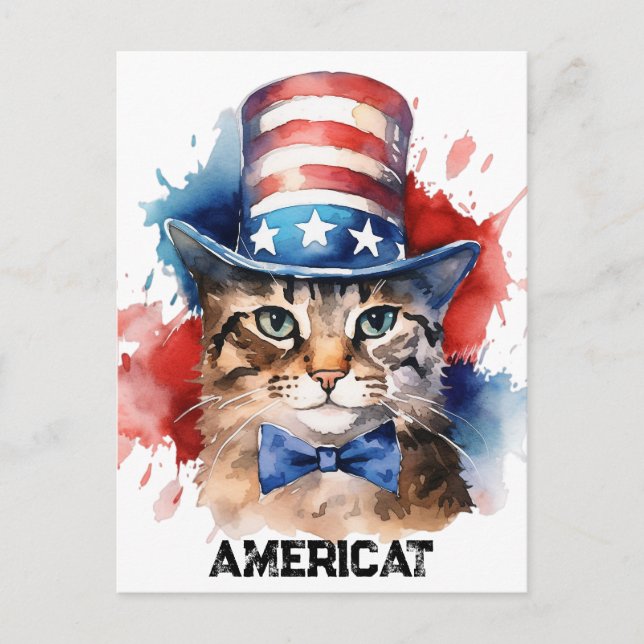 Patriotisk amerikansk katt, 4 juli-handelsväska  vykort (Framsida)