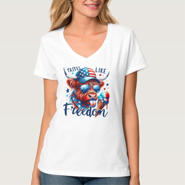 Patriotisk amerikansk ko röd vit & blå t shirt (Framsida)