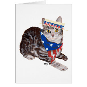 Patriotisk amerikansk korthårig randig katt hälsningskort