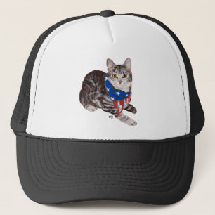 Patriotisk amerikansk korthårig randig katt truckerkeps
