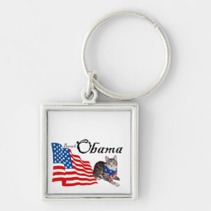Patriotisk amerikansk korthårig tabby-katt fyrkantig silverfärgad nyckelring