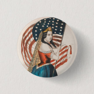 Patriotisk amerikansk kvinna | Amerikansk flagga | Knapp