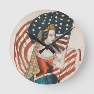 Patriotisk amerikansk kvinna | Amerikansk flagga | Rund Klocka
