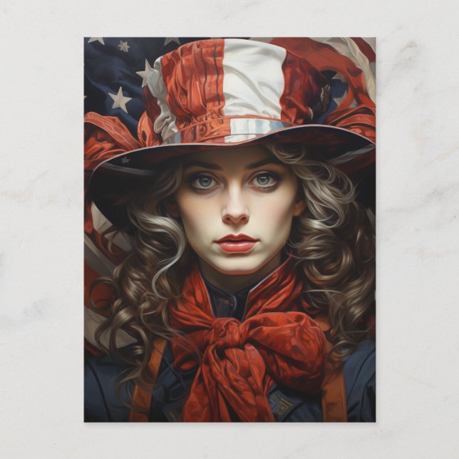 Patriotisk amerikansk kvinna vykort (Framsida)