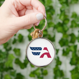 Patriotisk amerikansk örn Bokstav A Flagga Rund Silverfärgad Nyckelring