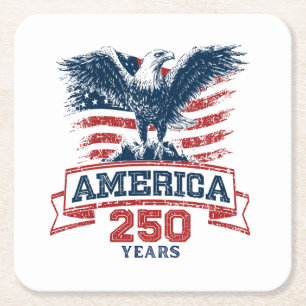Patriotisk Amerikansk Örn Glad 250-årsjubileum Underlägg Papper Kvadrat