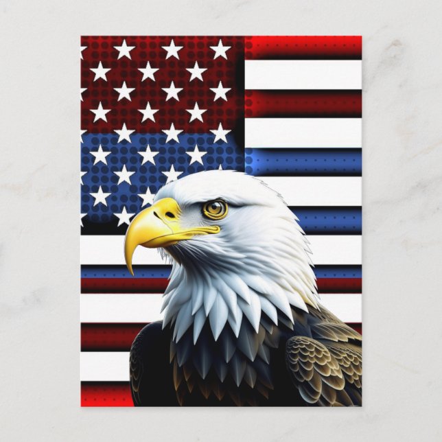 Patriotisk amerikansk örn och amerikansk flagga vykort (Framsida)