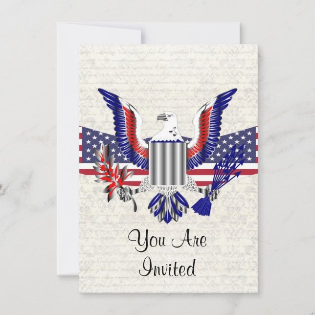 Patriotisk amerikansk örn och flagga inbjudningar (Framsida)