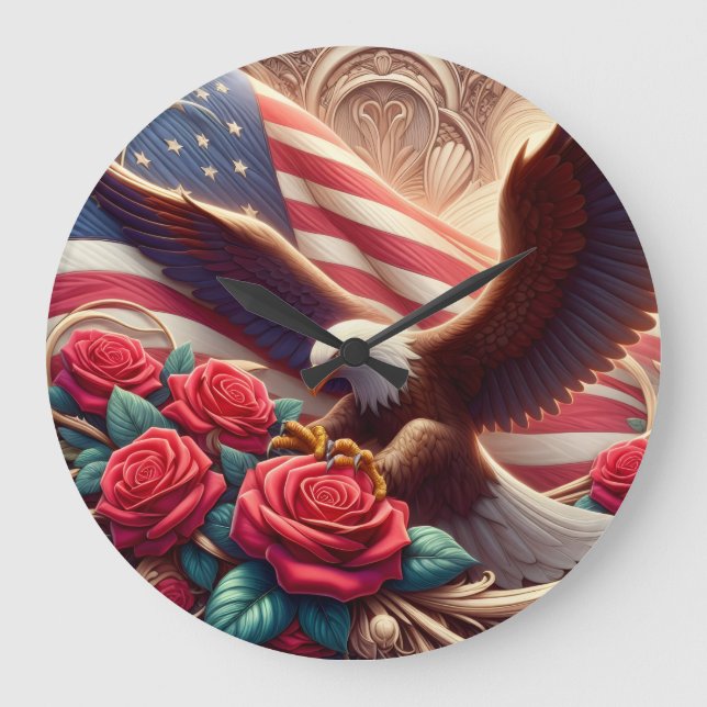 Patriotisk Amerikansk Örnklocka Stor Klocka (Framsida)