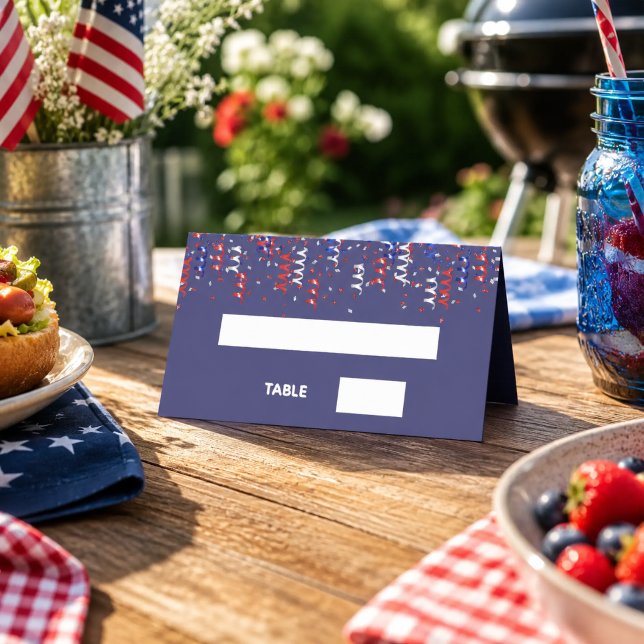 Patriotisk amerikansk röd blå fest placeringskort (Skapare uppladdad)