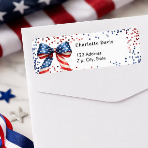 Patriotisk amerikansk röd vit blå slinga returadre returadress etikett