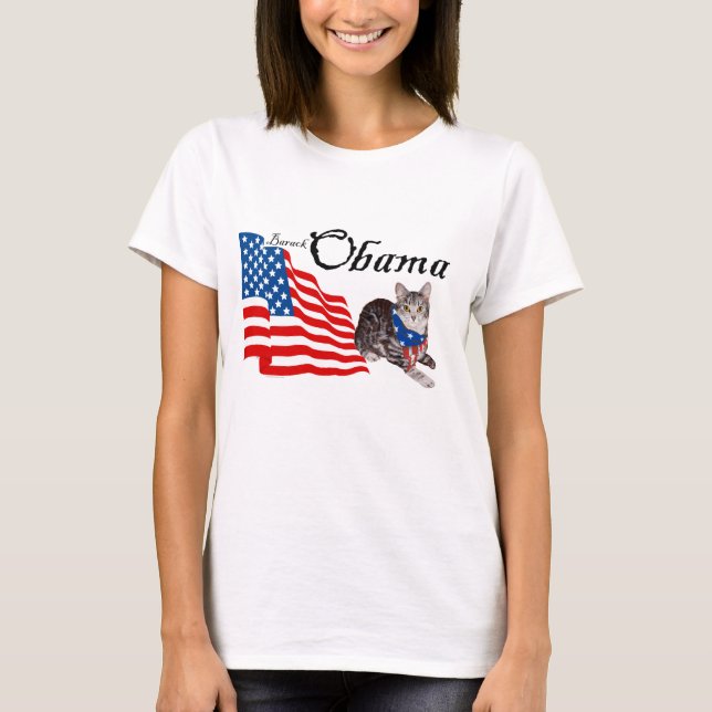 Patriotisk amerikansk tabbykatt för Obama Tee (Framsida)