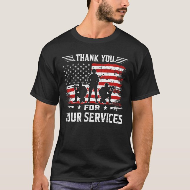 Patriotisk amerikansk Tack för din tjänst T Shirt (Framsida)