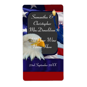 Patriotisk amerikansk tema bröllop vin flaska fraktsedel