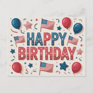 Patriotisk amerikansk tema glad födelsedag hälsnin vykort
