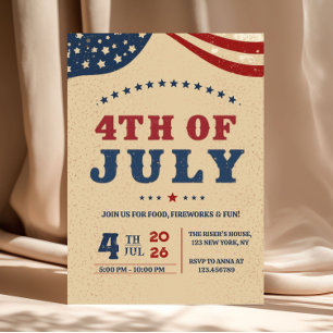 Patriotisk amerikansk vintage 4 juli retro inbjudningar